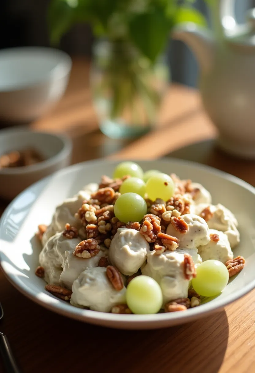 Vibrant grape salad with chicken salad on a rustic table