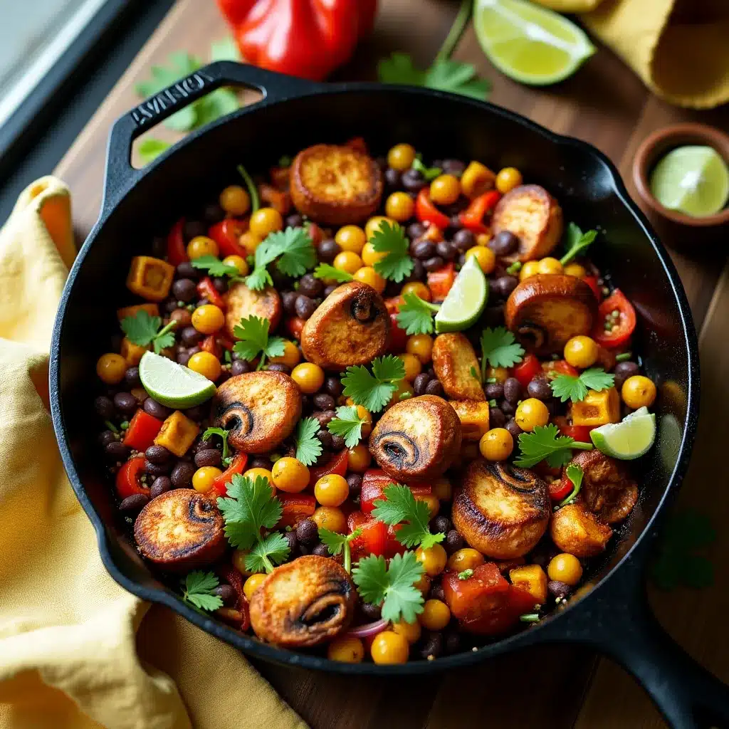 Vibrant Mexican Chicken Skillet with colorful ingredients in a silver pan