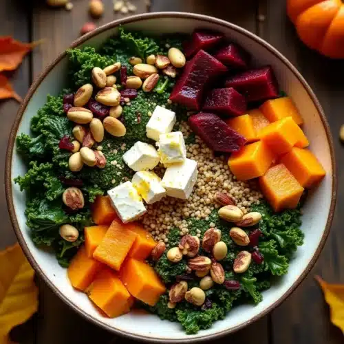 Vibrant Hearty Autumn Harvest Bowl with colorful ingredients