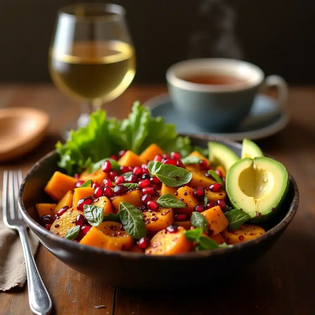 Vibrant Hearty Autumn Harvest Bowl with roasted butternut squash and greens.