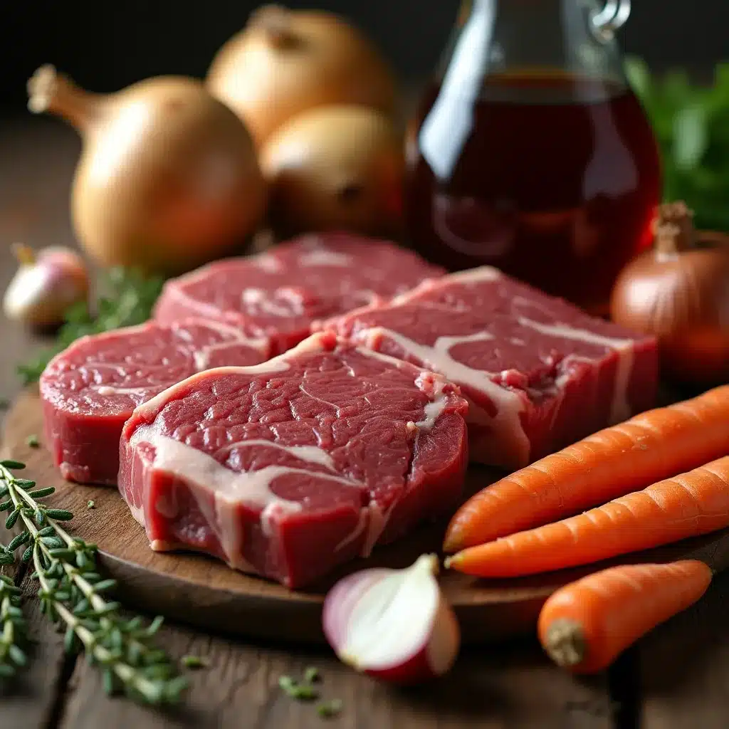 Close-up of hearty beef stew in a cast iron pot with vegetables